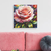 Een schilderij van een roze roos canvas afdruk (Insitu (Woonkamer))