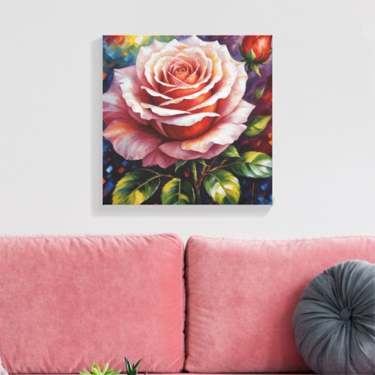 Een schilderij van een roze roos canvas afdruk (Insitu (Woonkamer))