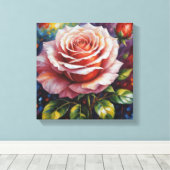 Een schilderij van een roze roos canvas afdruk (Insitu (Houten vloer))