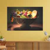 Een schilderij van een schaal met vruchtdoek p canvas afdruk (Insitu (Woonkamer))