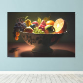 Een schilderij van een schaal met vruchtdoek p canvas afdruk (Insitu (Houten vloer))