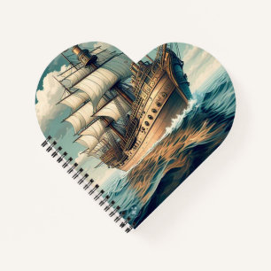 Een schilderij van een schip met de zeilen naar be notitieboek