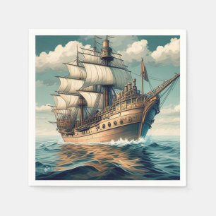 Een schilderij van een schip met de zeilen naar be servet