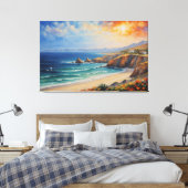 Een schilderij van een strand en een oceaan canvas afdruk (Insitu (Slaapkamer))