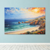 Een schilderij van een strand en een oceaan canvas afdruk (Insitu (Houten vloer))