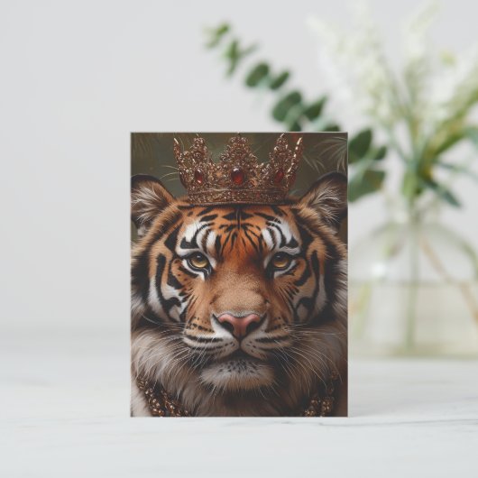 Een schilderij van een tijger in een kroon briefkaart (Staand voorkant)