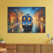 Een schilderij van een trein op een treinbaan canvas afdruk (Insitu (Woonkamer))