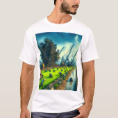 Een schilderij van een veld met een kraan erop t-shirt (Voorkant)