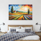 Een schilderij van een veld van bloemen regenboog canvas afdruk (Insitu (Slaapkamer))