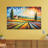 Een schilderij van een veld van bloemen regenboog canvas afdruk (Insitu (Woonkamer))