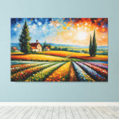 Een schilderij van een veld van bloemen regenboog canvas afdruk (Insitu (Houten vloer))