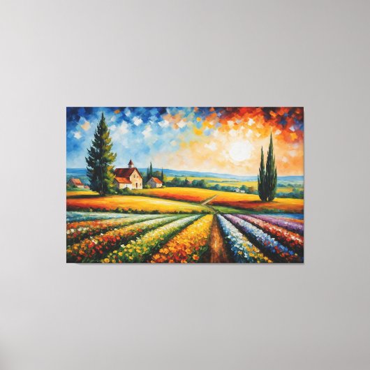 Een schilderij van een veld van bloemen regenboog canvas afdruk (Voorkant)