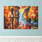 Een schilderij van een vrouw die een paraplu vasth canvas afdruk (Insitu (Houten vloer))