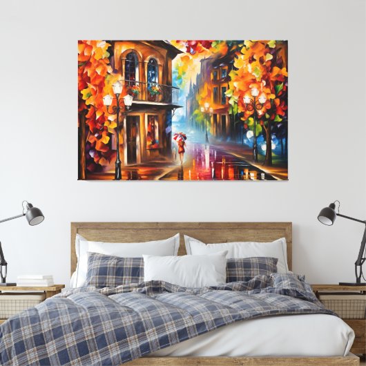 Een schilderij van een vrouw die een paraplu vasth canvas afdruk (Insitu (Slaapkamer))