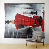 Een schilderij van een vrouw die in de regen loopt wandkleed (In Situ (horizontaal))