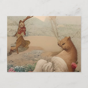 een schilderij van een vrouw en twee dieren uitnodiging briefkaart