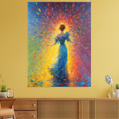 Een schilderij van een vrouw in een blauwe jurk canvas afdruk (Insitu (Woonkamer))