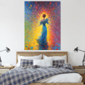 Een schilderij van een vrouw in een blauwe jurk canvas afdruk (Insitu (Slaapkamer))