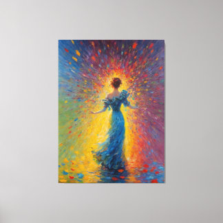 Een schilderij van een vrouw in een blauwe jurk canvas afdruk