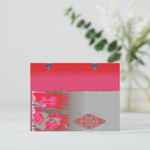 Een schilderij van een vrouw in een roze jurk briefkaart
