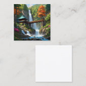 Een schilderij van een waterval in het midden van  vierkante visitekaartje (Voorkant / Achterkant)