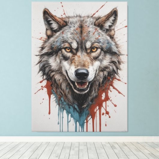 Een schilderij van een wolf canvas afdruk (Insitu (Houten vloer))