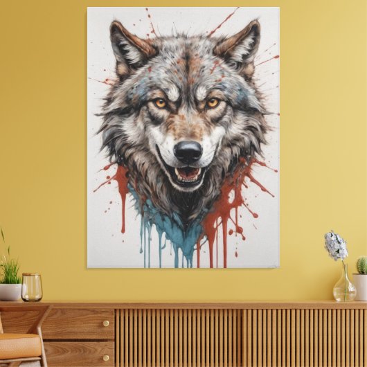 Een schilderij van een wolf canvas afdruk (Insitu (Woonkamer))