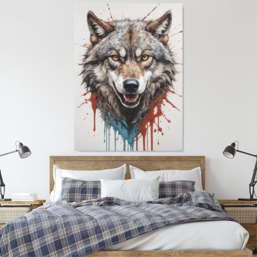 Een schilderij van een wolf canvas afdruk (Insitu (Slaapkamer))
