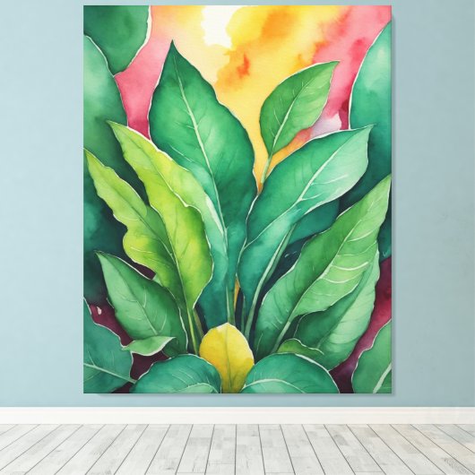 Een schilderij van groene bladeren canvas afdruk (Insitu (Houten vloer))