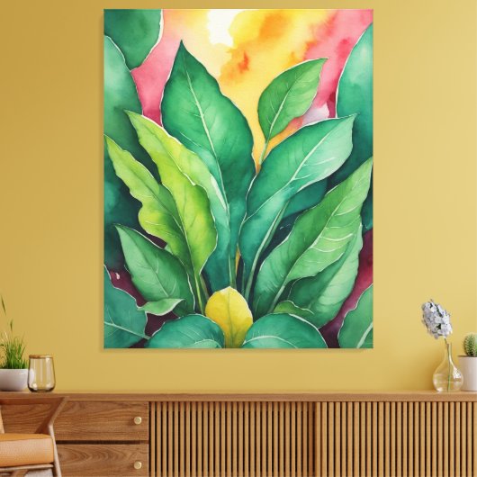 Een schilderij van groene bladeren canvas afdruk (Insitu (Woonkamer))