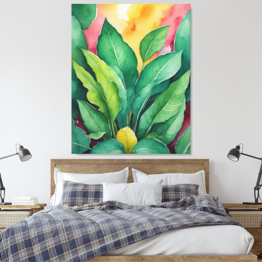 Een schilderij van groene bladeren canvas afdruk (Insitu (Slaapkamer))