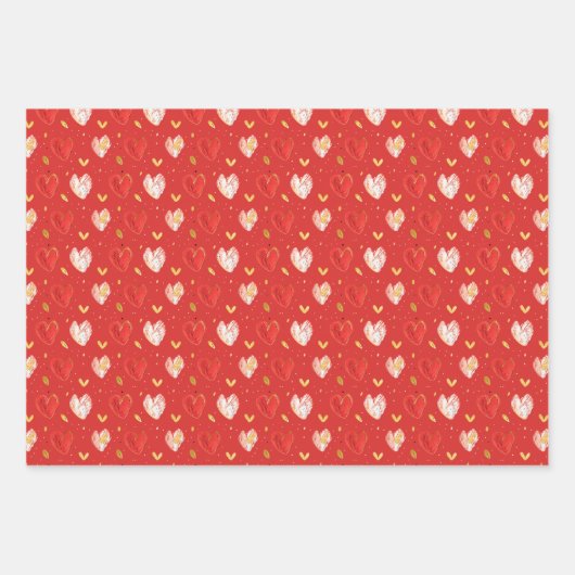 Een schilderij van harten op een rode achtergrond inpakpapier vel (Voorkant 3)