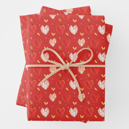Een schilderij van harten op een rode achtergrond inpakpapier vel (In situ)