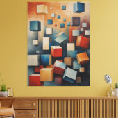Een schilderij van kubussen die in de lucht zweven canvas afdruk (Insitu (Woonkamer))