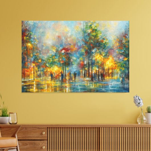 Een schilderij van mensen die in een park lopen canvas afdruk (Insitu (Woonkamer))