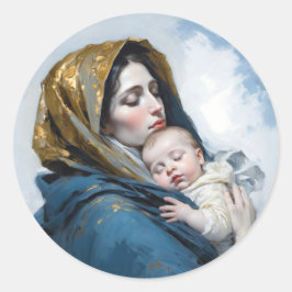 Een schilderij van Moeder Maria en Baby Jezus Ronde Sticker