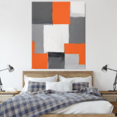 Een schilderij van oranje en grijze vierkanten canvas afdruk (Insitu (Slaapkamer))