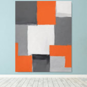 Een schilderij van oranje en grijze vierkanten canvas afdruk (Insitu (Houten vloer))