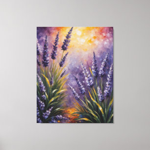 Een schilderij van paarse bloemen canvas afdruk