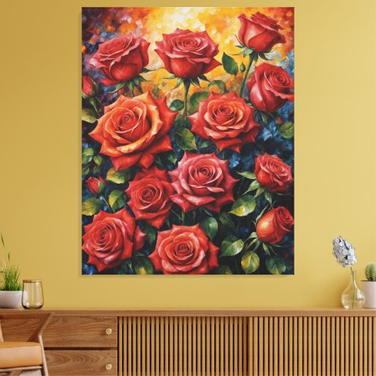 Een schilderij van rode rozen canvas afdruk (Insitu (Woonkamer))