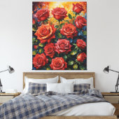 Een schilderij van rode rozen canvas afdruk (Insitu (Slaapkamer))