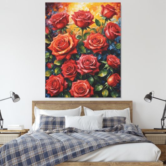 Een schilderij van rode rozen canvas afdruk (Insitu (Slaapkamer))