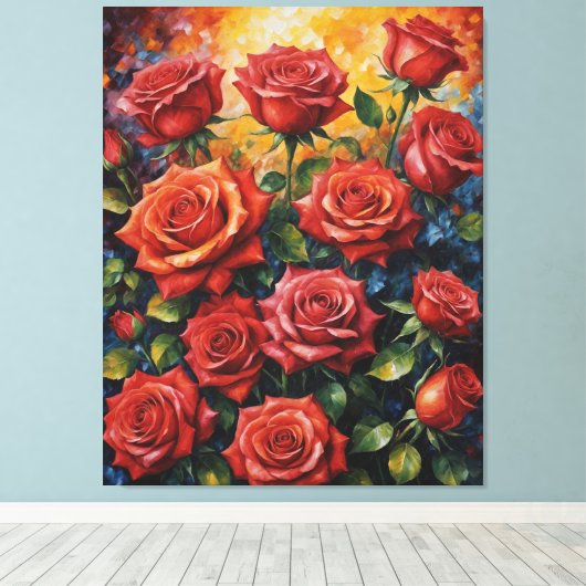 Een schilderij van rode rozen canvas afdruk (Insitu (Houten vloer))
