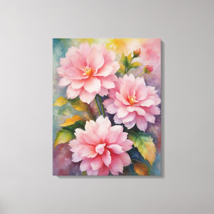Een schilderij van roze bloemen in kleur canvas afdruk
