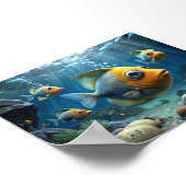 Een schilderij van vissen op de bodem van de rivie poster (Hoek)