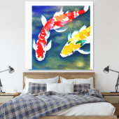 Een schilderij van waterverf koi Fish Canvas Afdruk (Insitu (Slaapkamer))