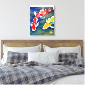 Een schilderij van waterverf koi Fish Canvas Afdruk (Insitu (Slaapkamer))