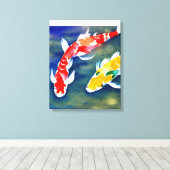 Een schilderij van waterverf koi Fish Canvas Afdruk (Insitu (Houten vloer))