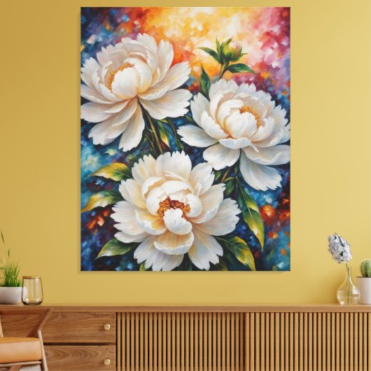 Een schilderij van witte bloemen canvas afdruk (Insitu (Woonkamer))
