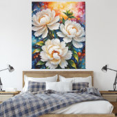 Een schilderij van witte bloemen canvas afdruk (Insitu (Slaapkamer))